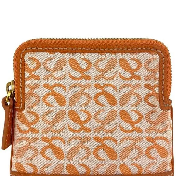 Loewe Coin Case Orange Anagram Coin Purse Canvas Leather